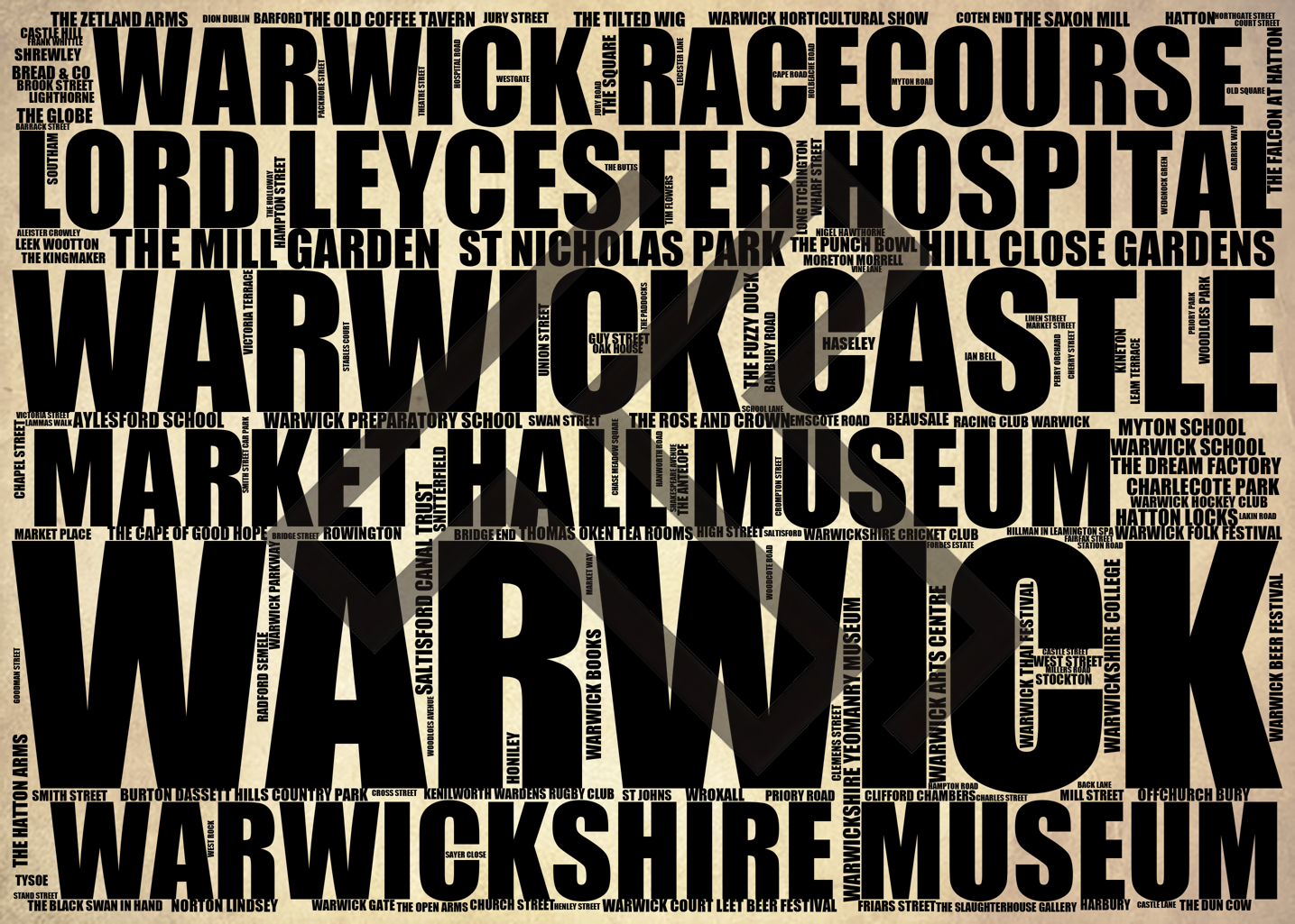 Warwick - Premium Typographic Word Cloud Prints, Posters & Gifts