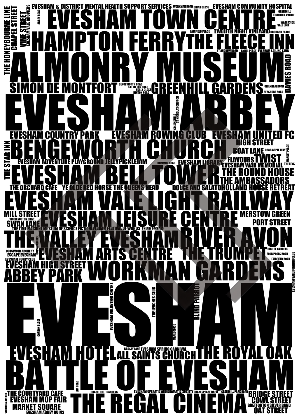 Evesham - Premium Typographic Word Cloud Prints, Posters & Gifts