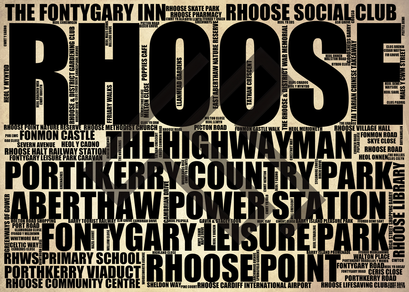 Rhoose - Premium Typographic Word Cloud Prints, Posters & Gifts