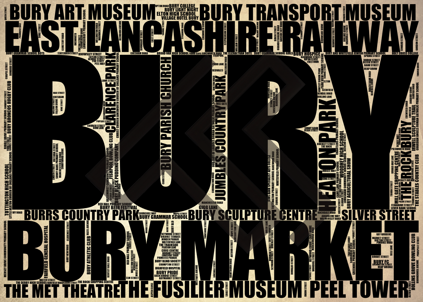 Bury - Premium Typographic Word Cloud Prints, Posters & Gifts