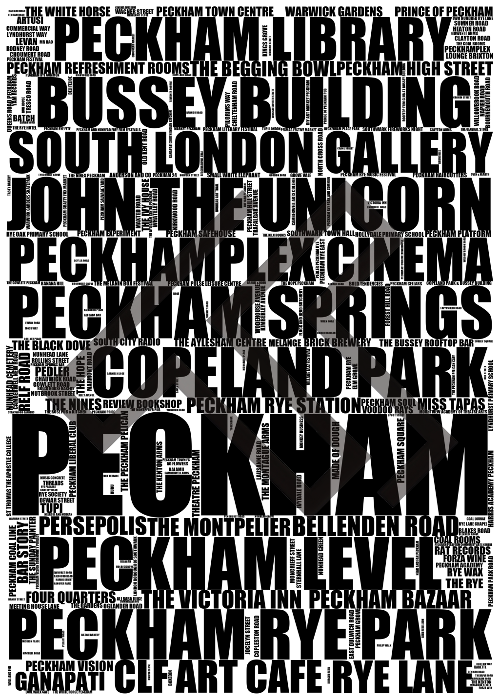 Peckham - Premium Typographic Word Cloud Prints, Posters & Gifts