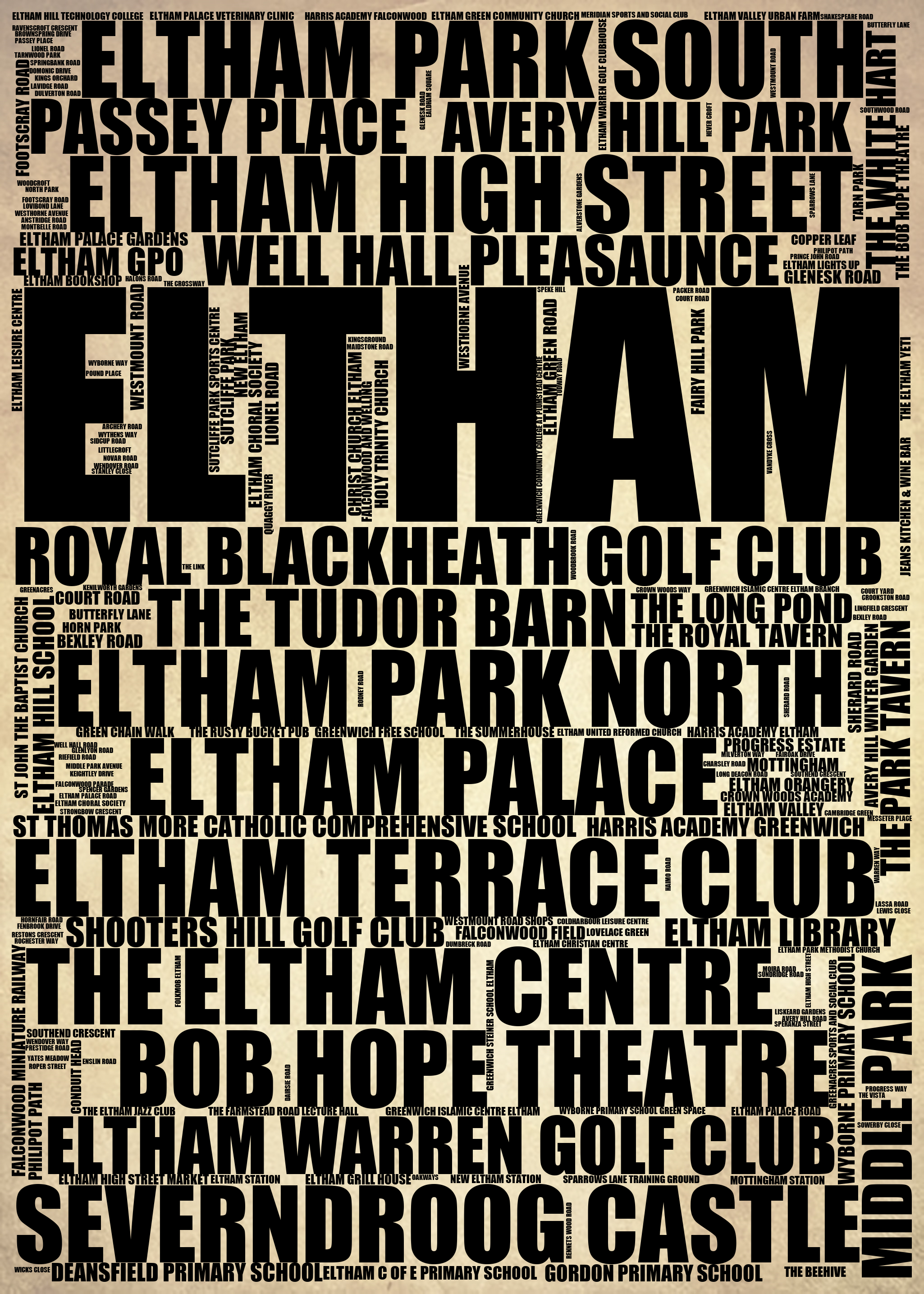 Eltham - Premium Typographic Word Cloud Prints, Posters & Gifts