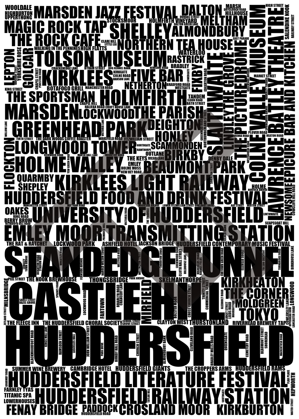 Huddersfield - Premium Typographic Word Cloud Prints, Posters & Gifts