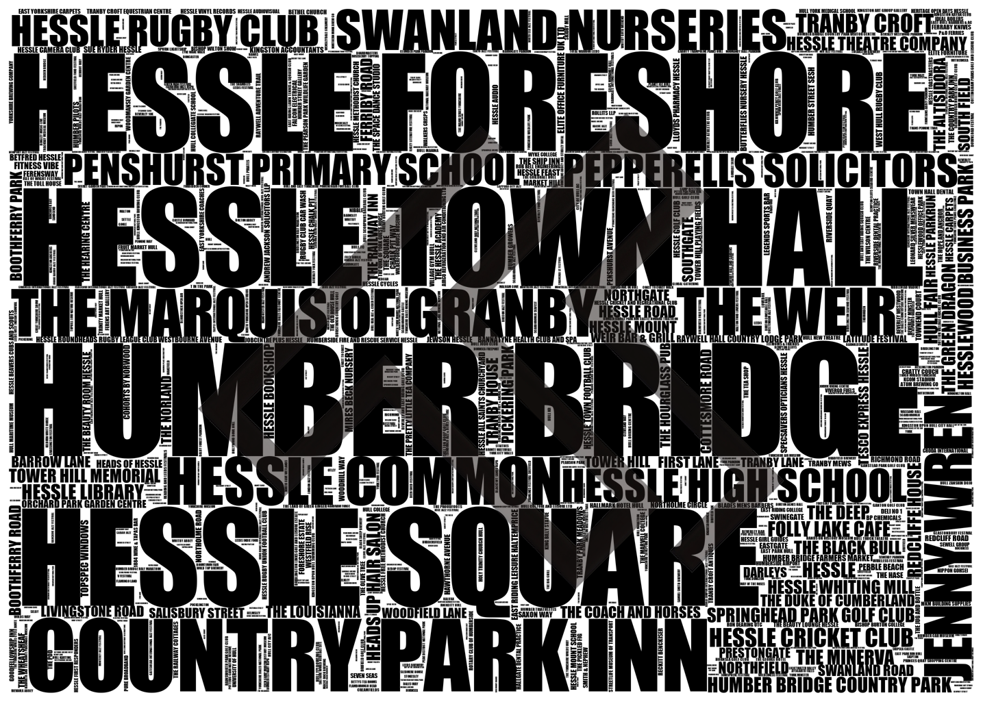 Hessle - Premium Typographic Word Cloud Prints, Posters & Gifts