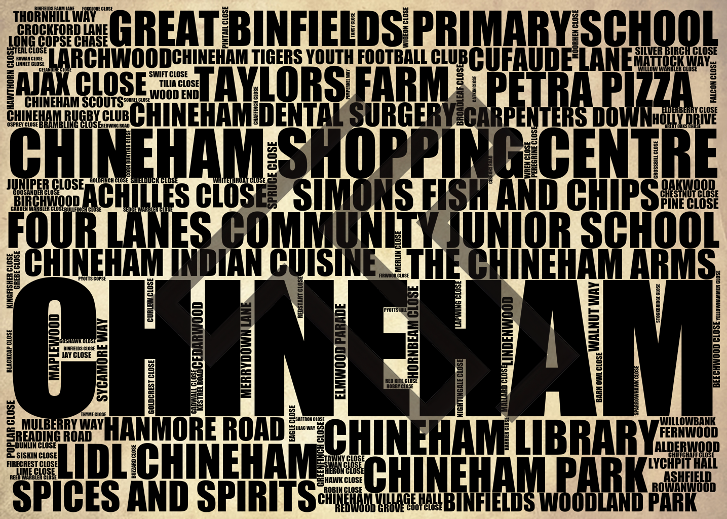Chineham - Premium Typographic Word Cloud Prints, Posters & Gifts