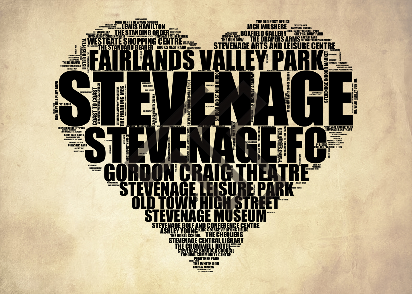 Stevenage - Premium Typographic Word Cloud Prints, Posters & Gifts
