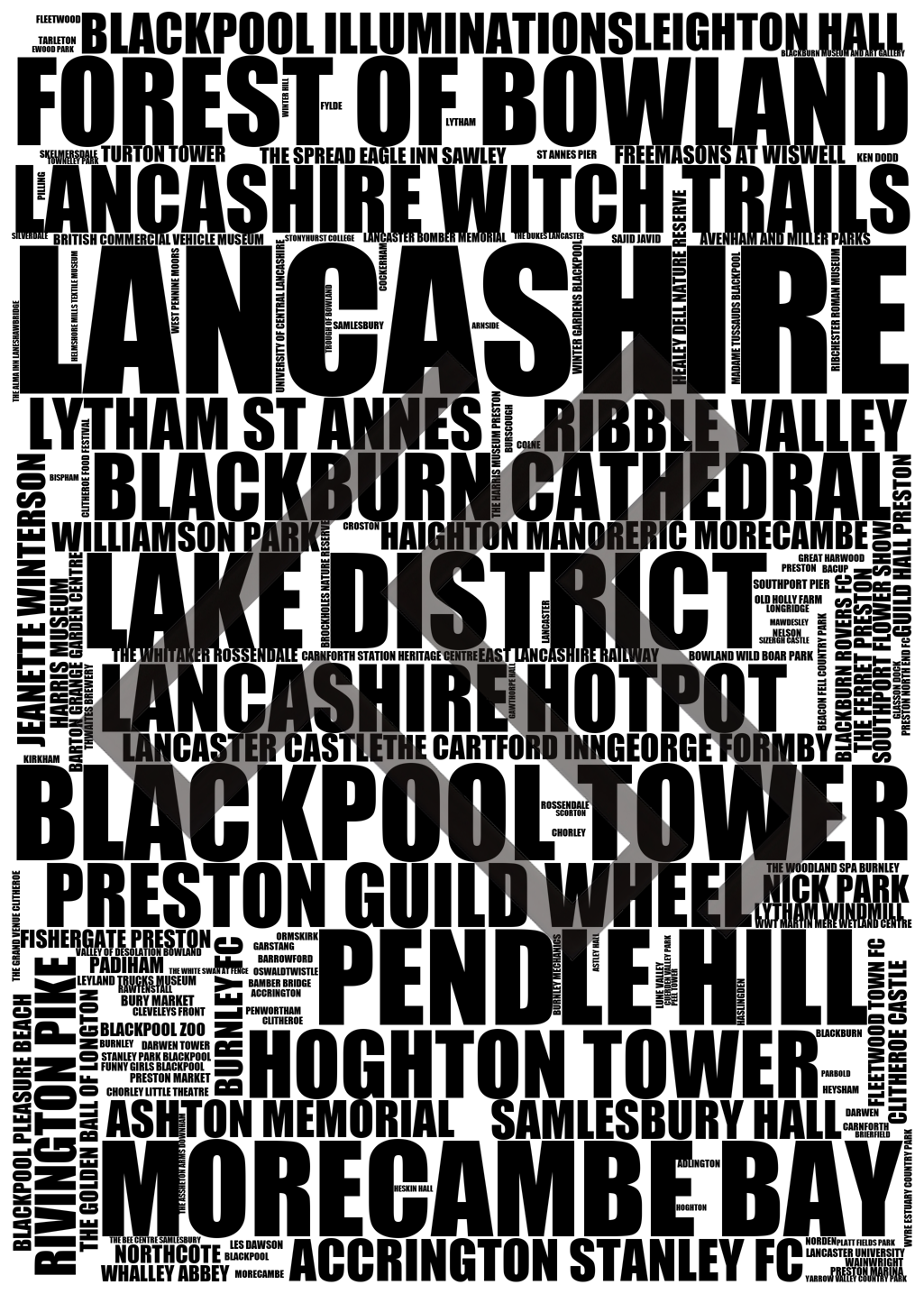 Lancashire - Premium Typographic Word Cloud Prints, Posters & Gifts