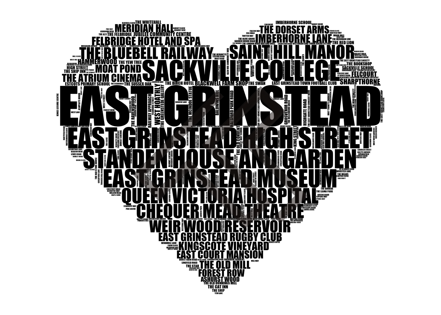 East Grinstead - Premium Typographic Word Cloud Prints, Posters & Gifts