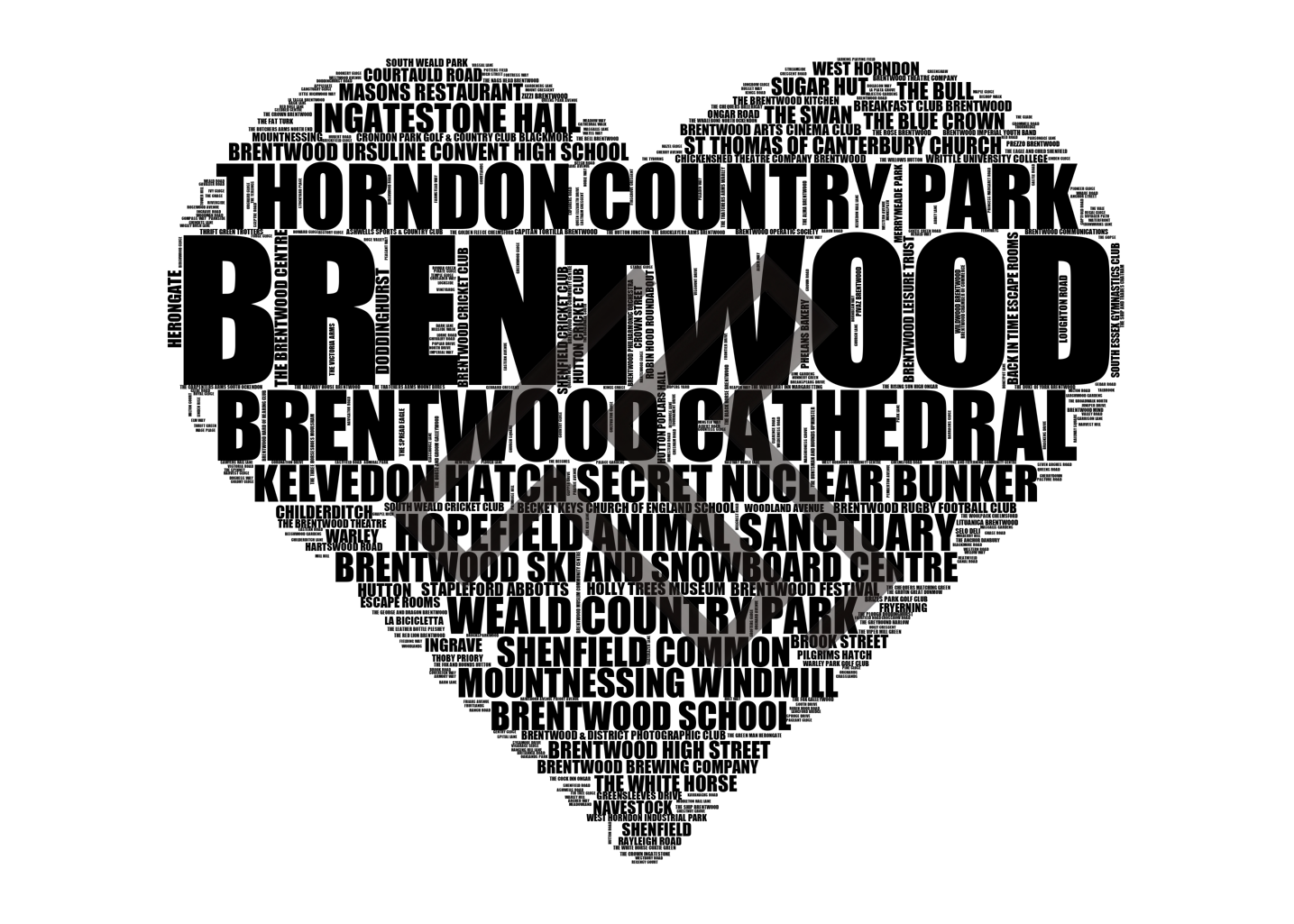 Brentwood - Premium Typographic Word Cloud Prints, Posters & Gifts