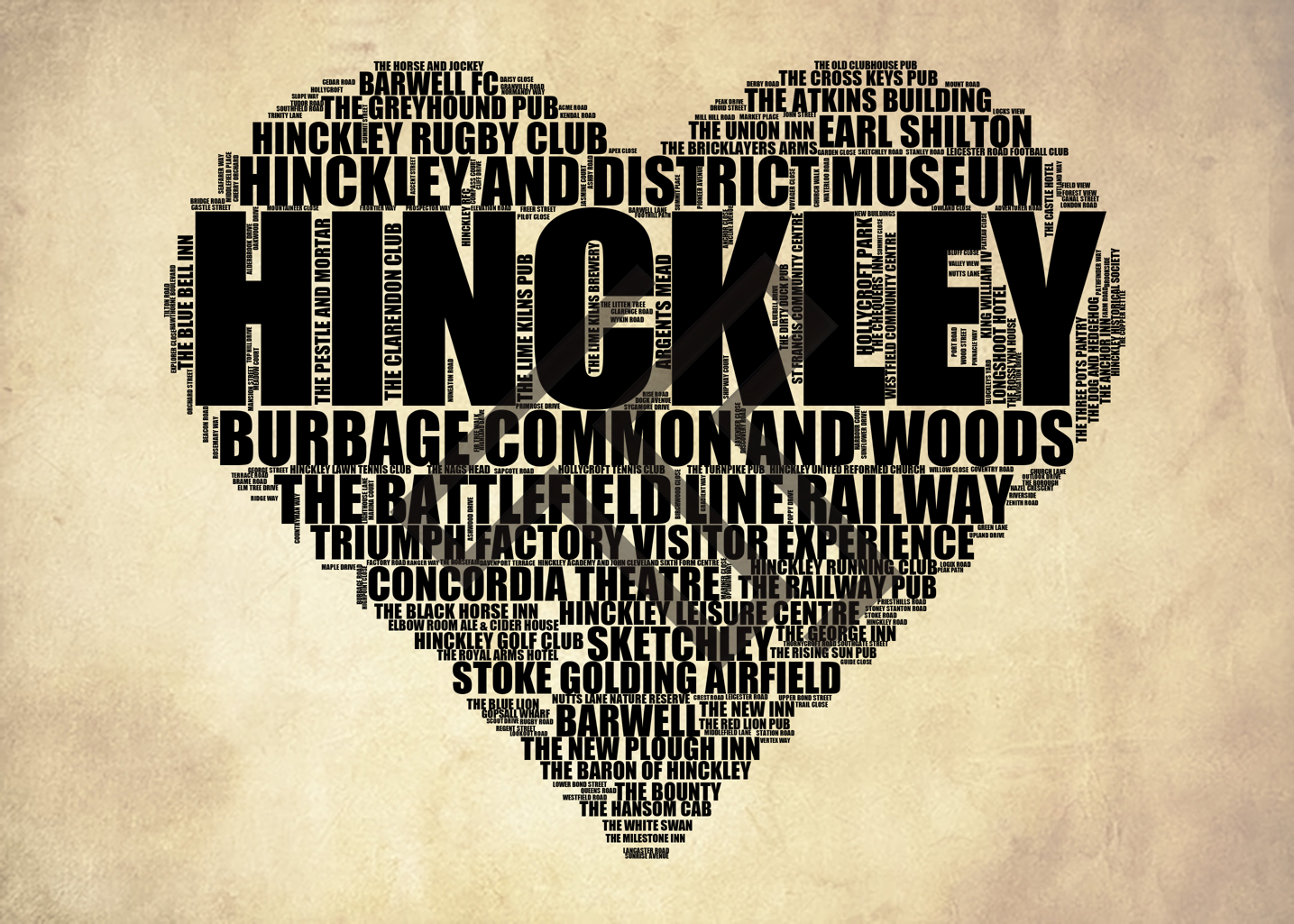 Hinckley - Premium Typographic Word Cloud Prints, Posters & Gifts