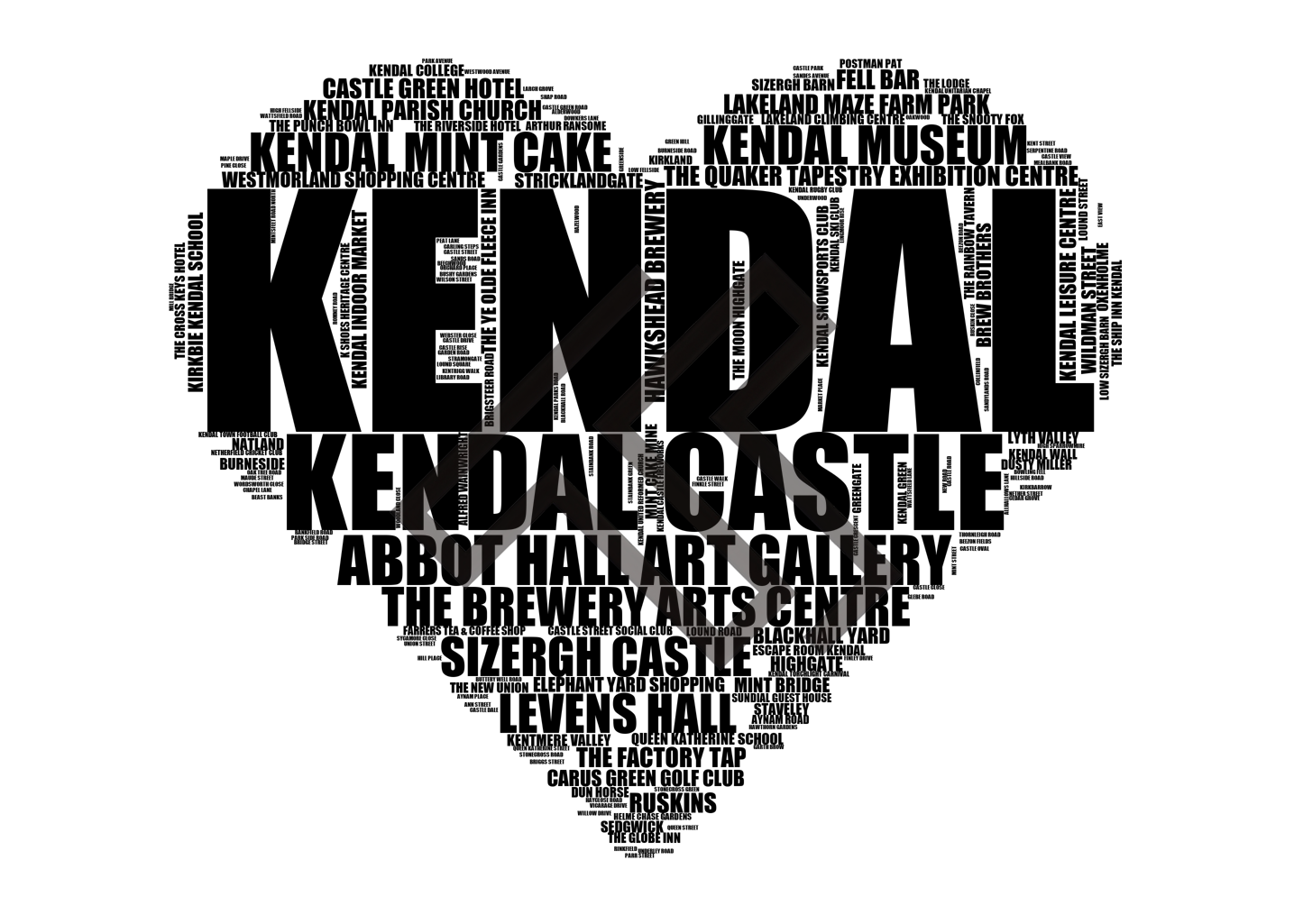 Kendal - Premium Typographic Word Cloud Prints, Posters & Gifts