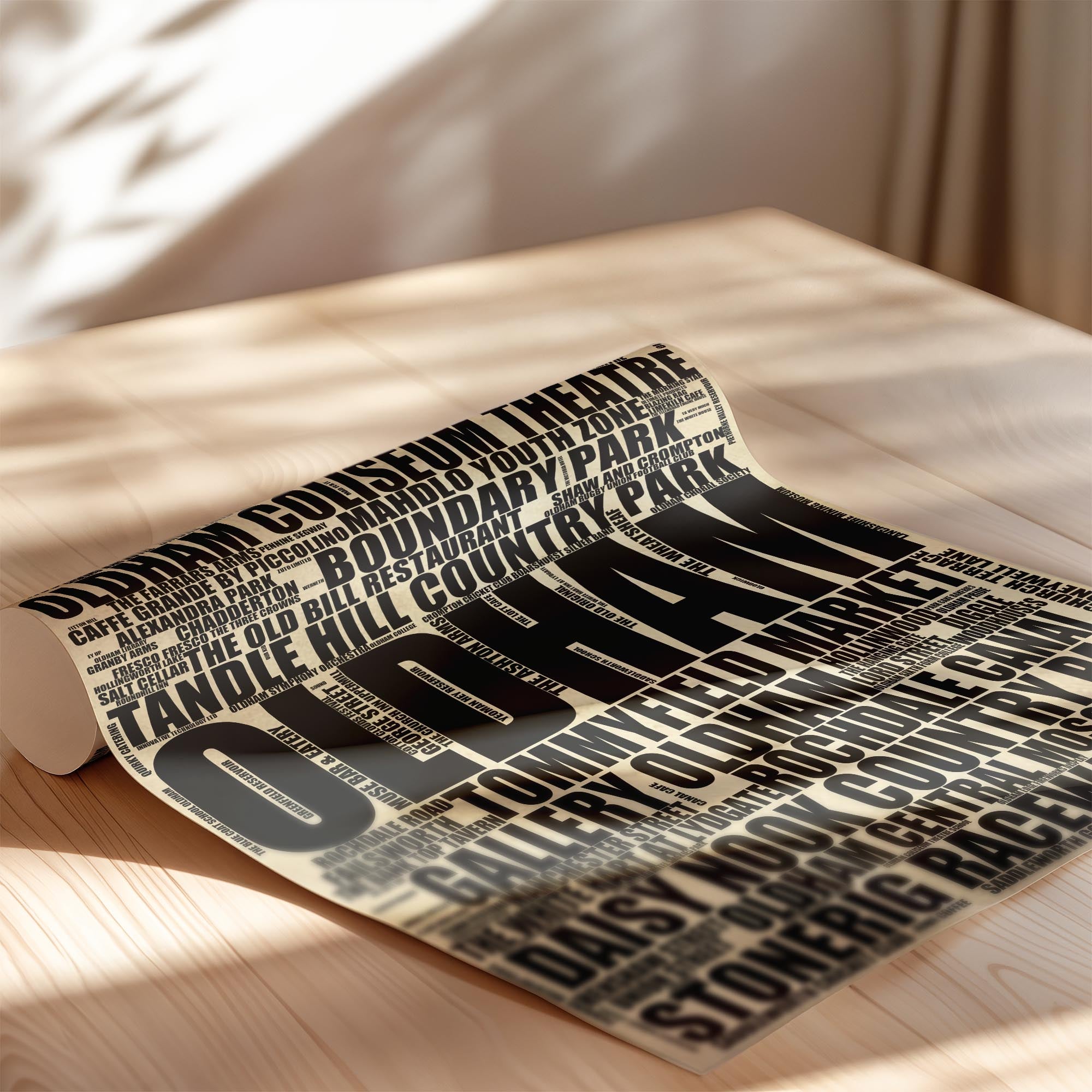 Oldham - Premium Typographic Word Cloud Prints, Posters & Gifts