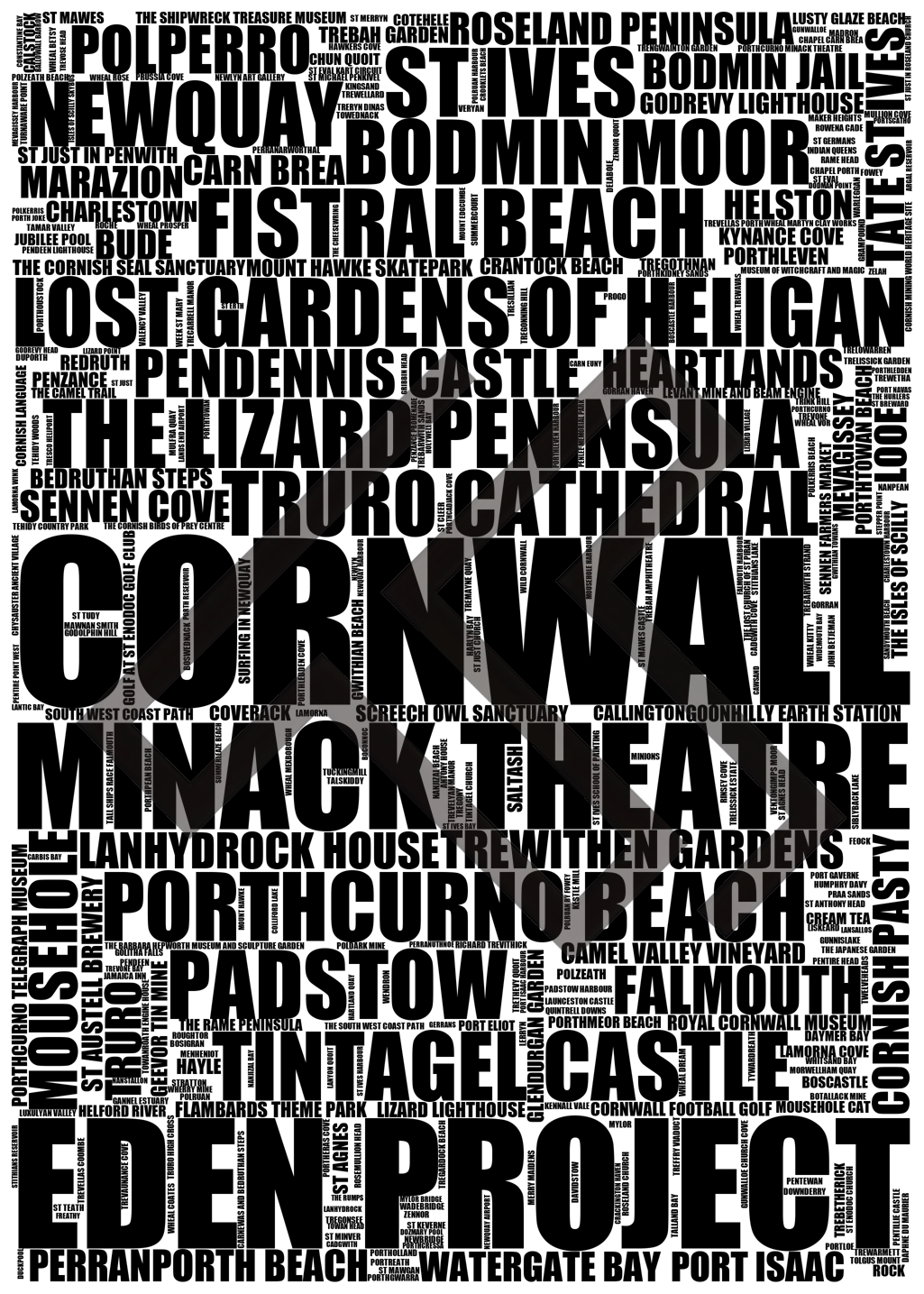 Cornwall - Premium Typographic Word Cloud Prints, Posters & Gifts