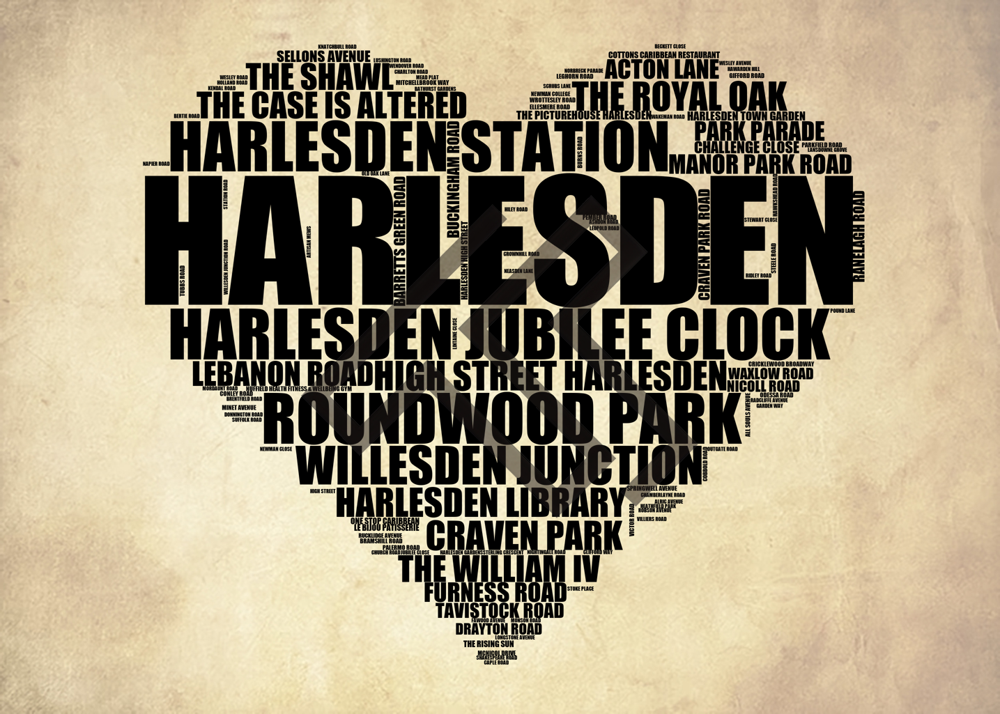 Harlesden - Premium Typographic Word Cloud Prints, Posters & Gifts