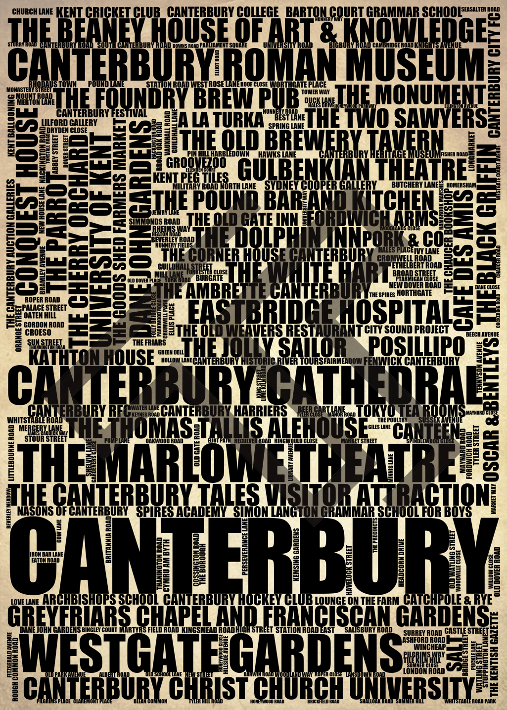 Canterbury - Premium Typographic Word Cloud Prints, Posters & Gifts