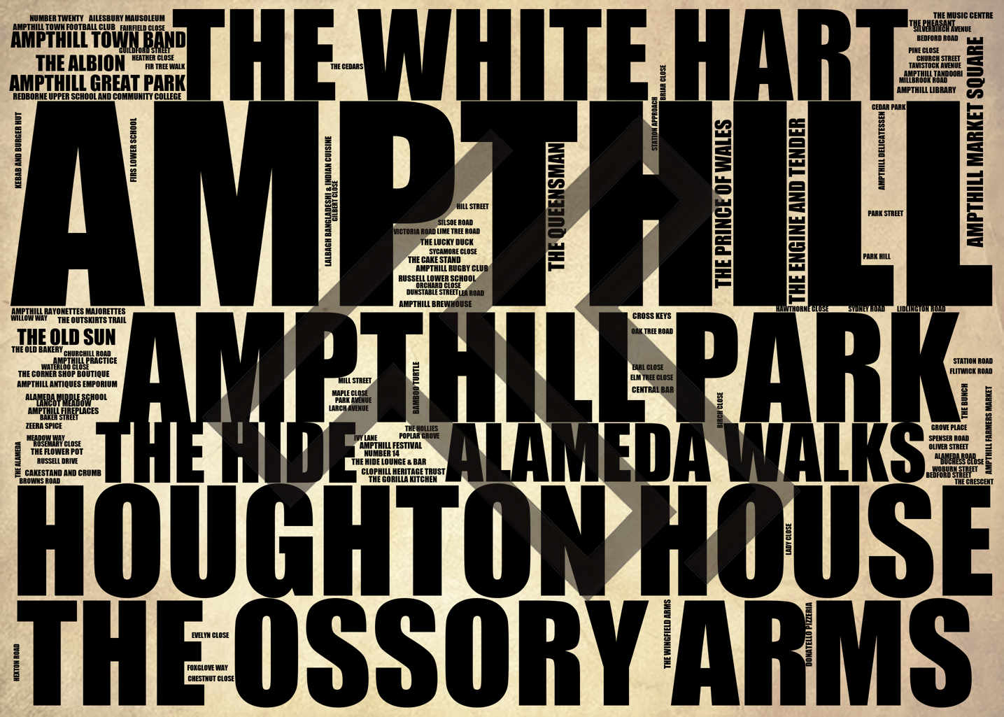 Ampthill - Premium Typographic Word Cloud Prints, Posters & Gifts