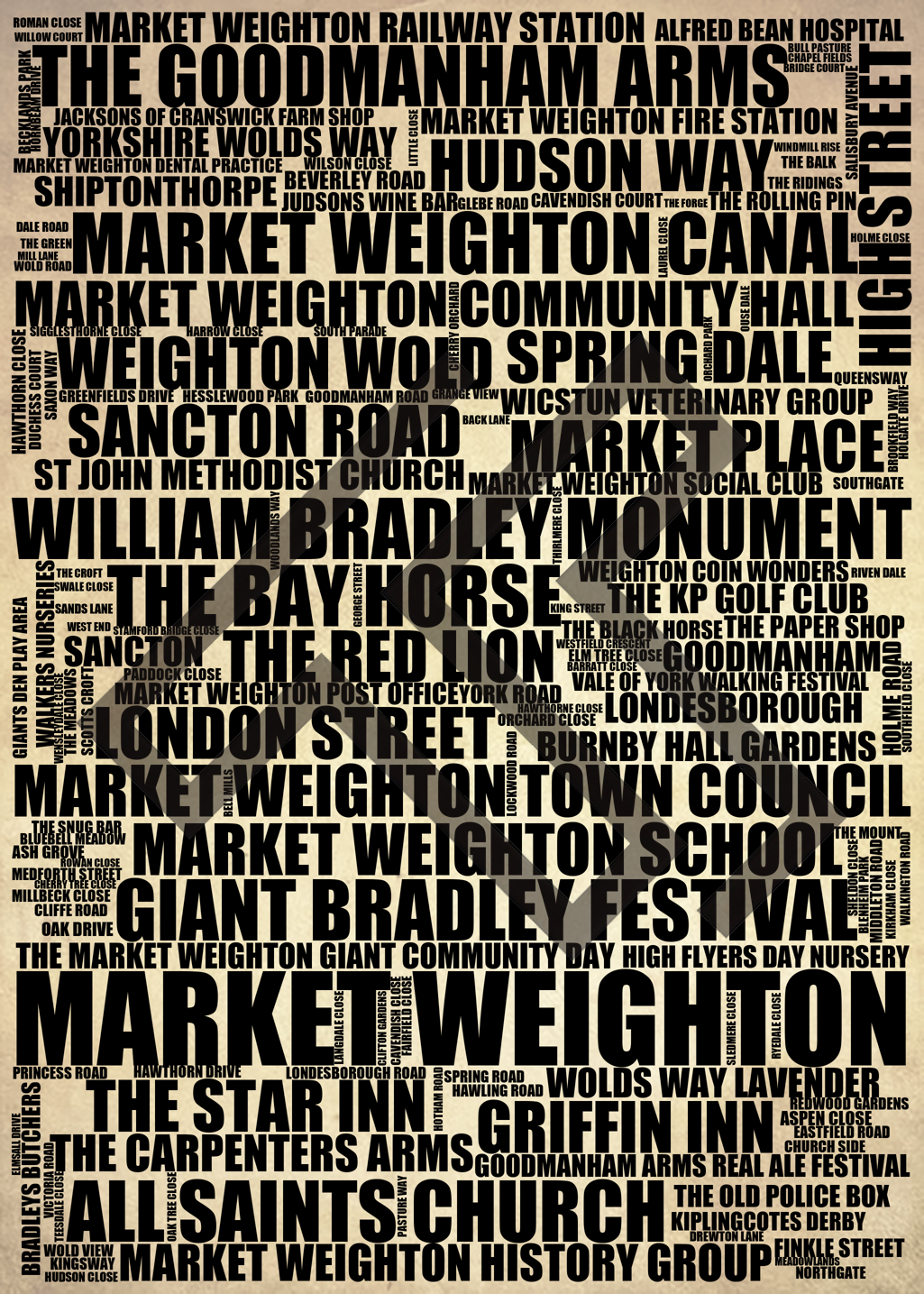 Market Weighton - Premium Typographic Word Cloud Prints, Posters & Gifts