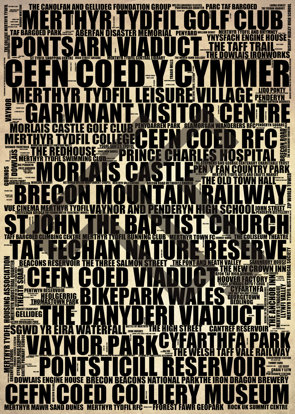 Cefn Coed y Cymmer - Premium Typographic Word Cloud Prints, Posters & Gifts
