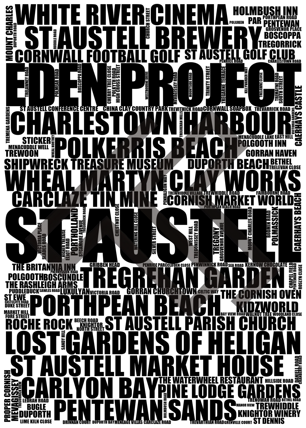 St Austell - Premium Typographic Word Cloud Prints, Posters & Gifts