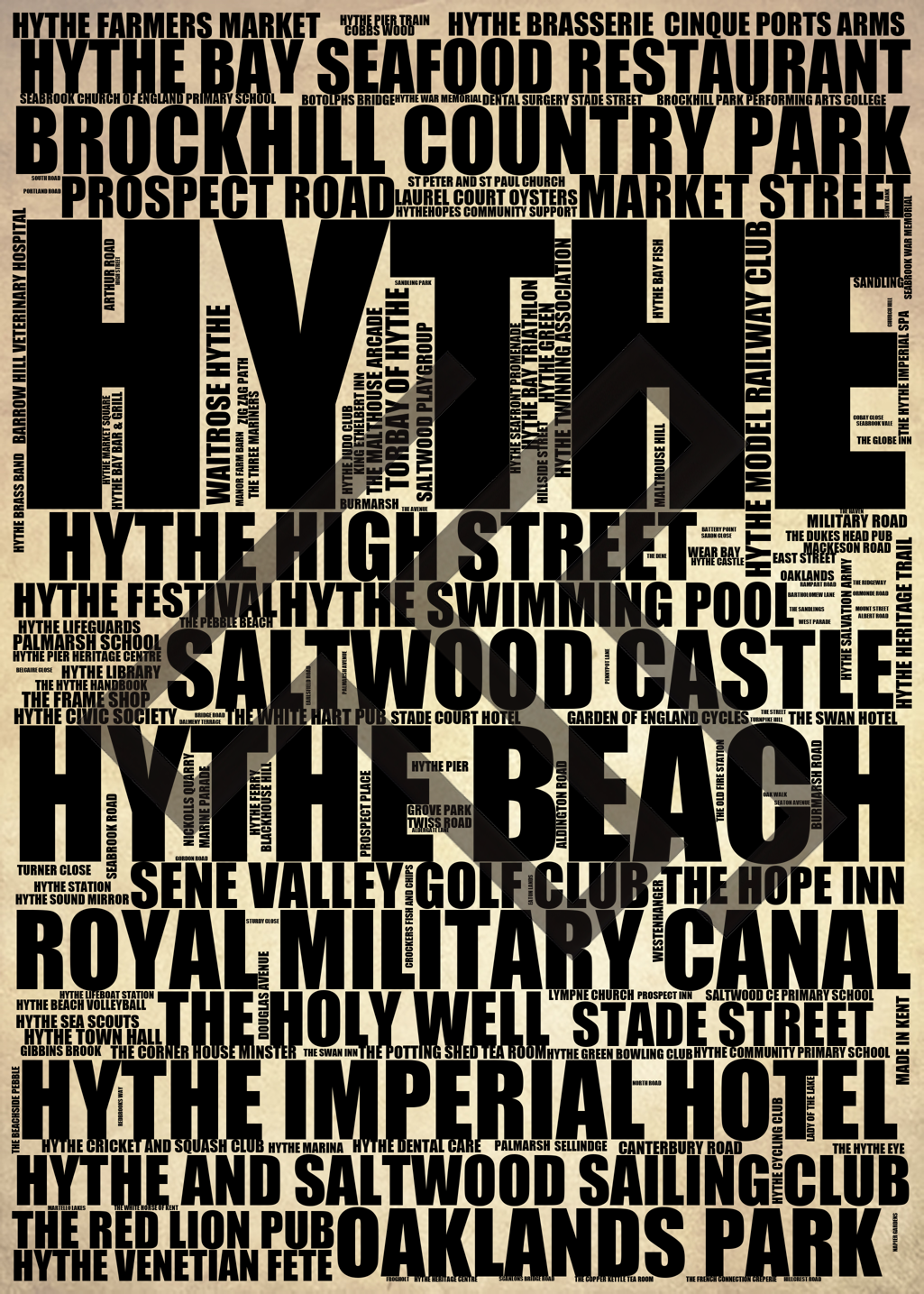 Hythe - Premium Typographic Word Cloud Prints, Posters & Gifts