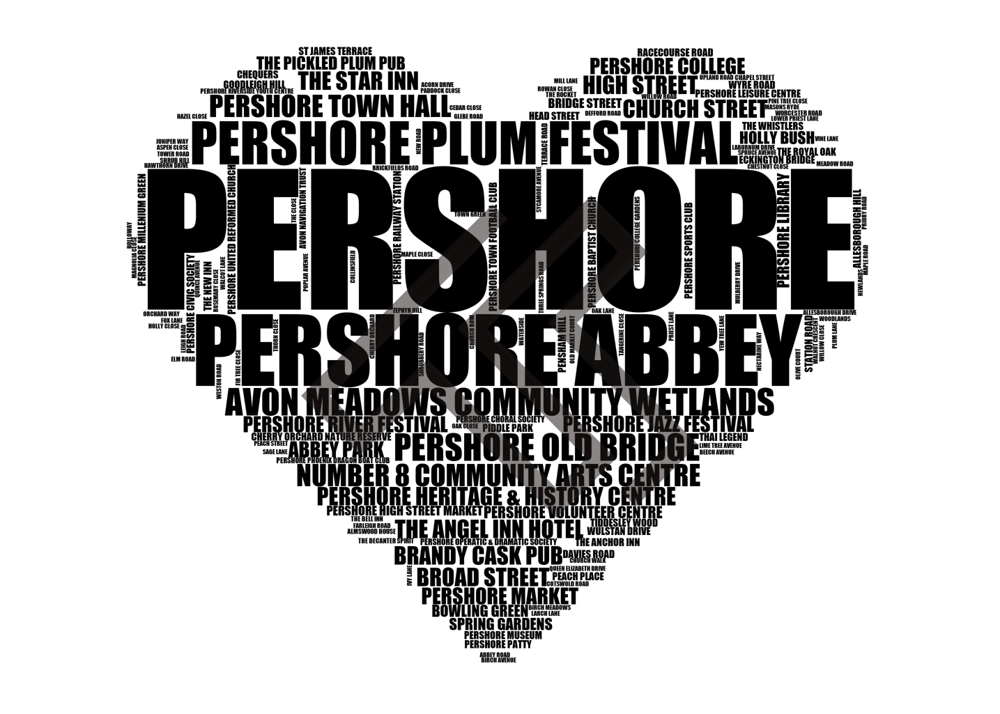 Pershore - Premium Typographic Word Cloud Prints, Posters & Gifts