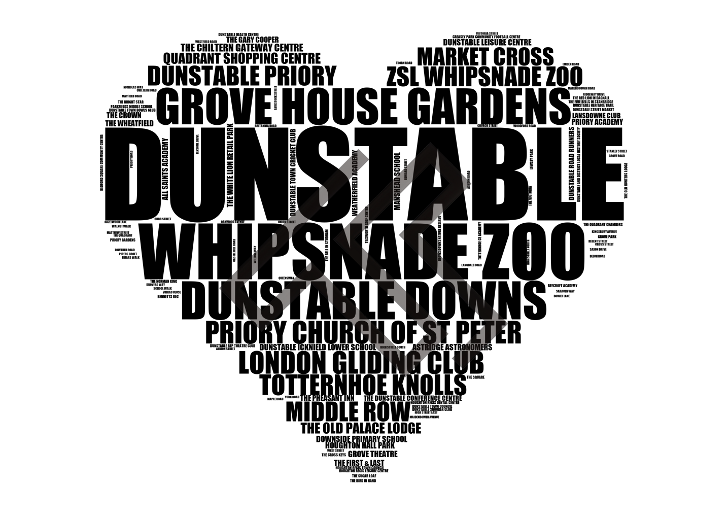 Dunstable - Premium Typographic Word Cloud Prints, Posters & Gifts