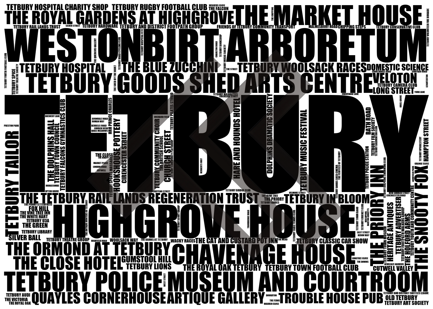 Tetbury - Premium Typographic Word Cloud Prints, Posters & Gifts
