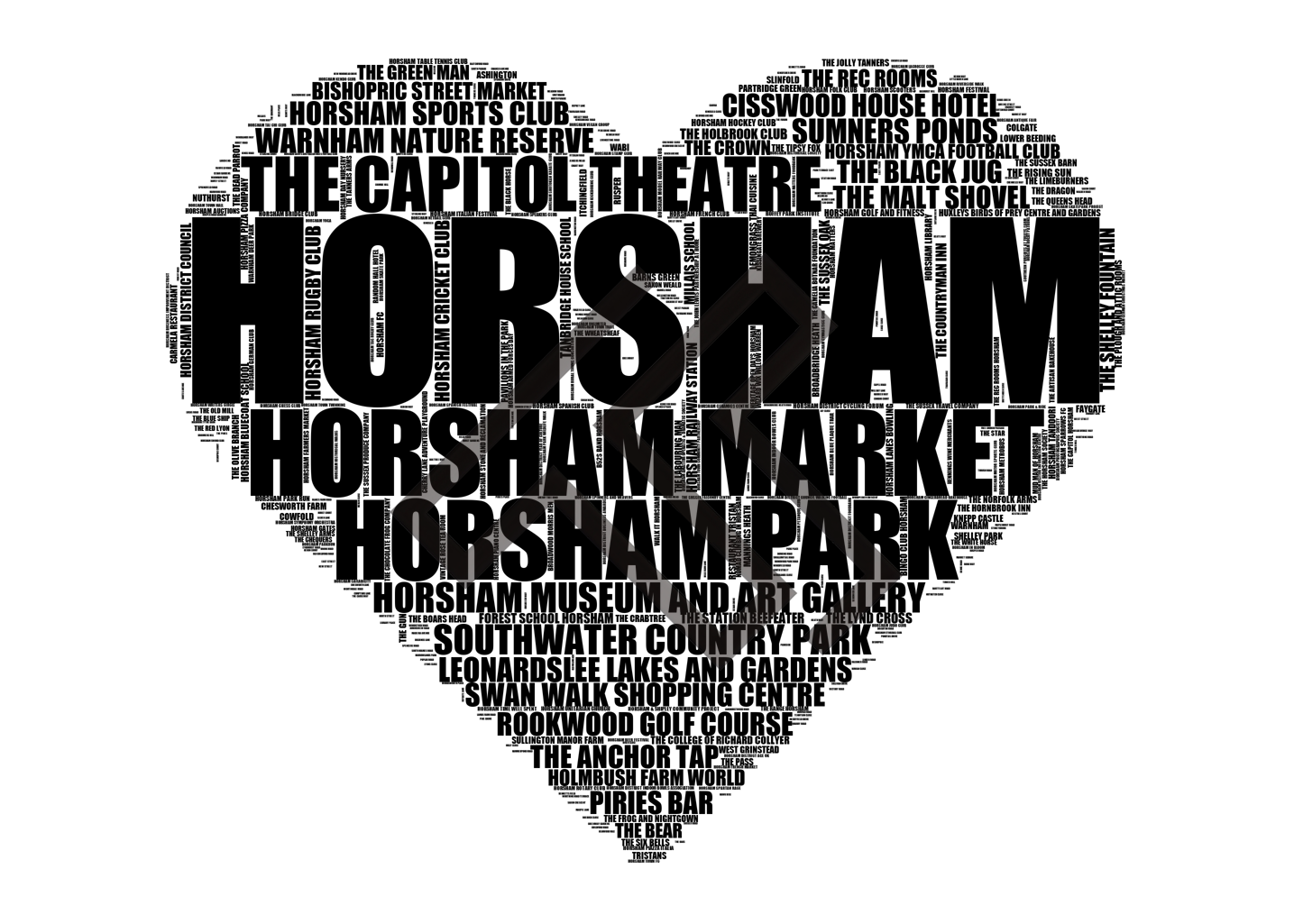 Horsham - Premium Typographic Word Cloud Prints, Posters & Gifts