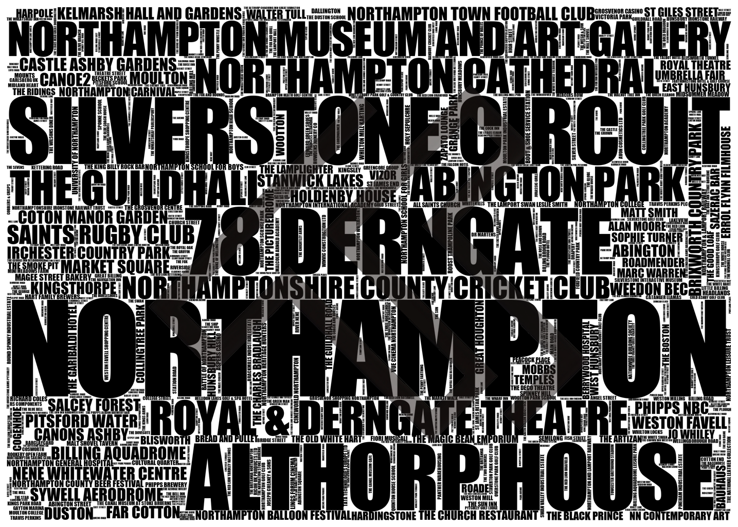 Northampton - Premium Typographic Word Cloud Prints, Posters & Gifts