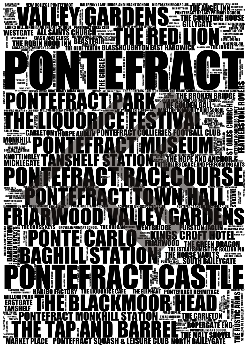 Pontefract - Premium Typographic Word Cloud Prints, Posters & Gifts