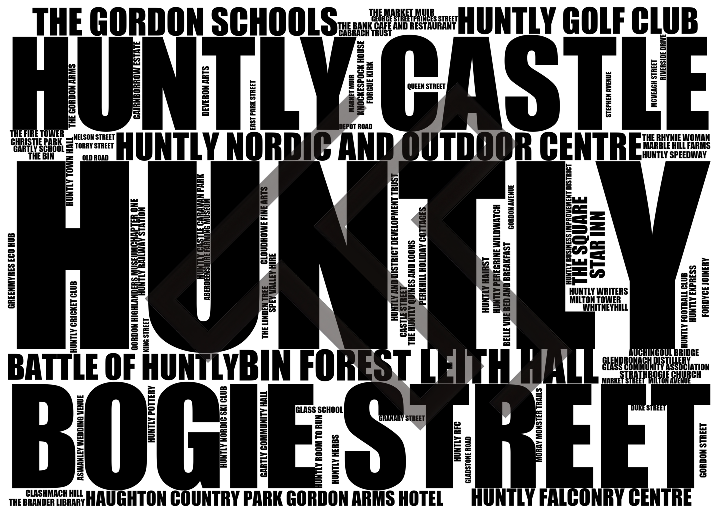 Huntly - Premium Typographic Word Cloud Prints, Posters & Gifts