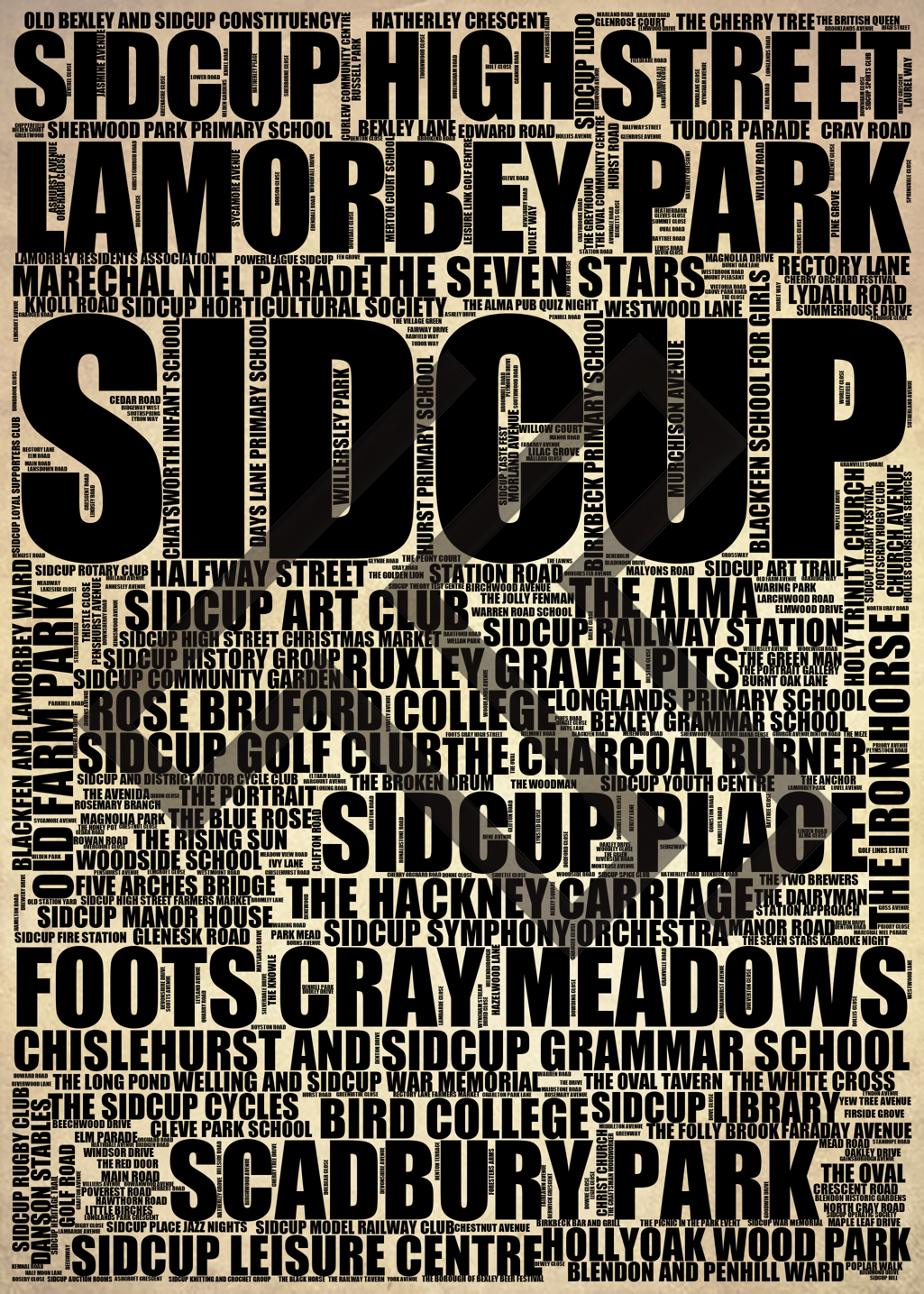 Sidcup - Premium Typographic Word Cloud Prints, Posters & Gifts