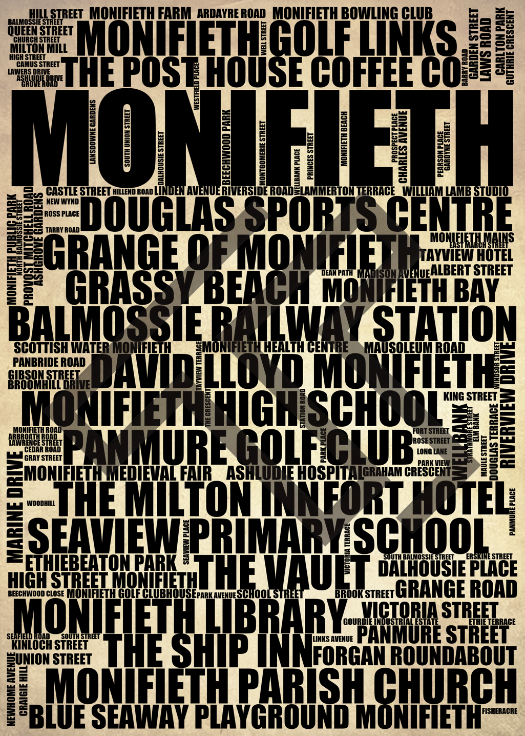 Monifieth - Premium Typographic Word Cloud Prints, Posters & Gifts