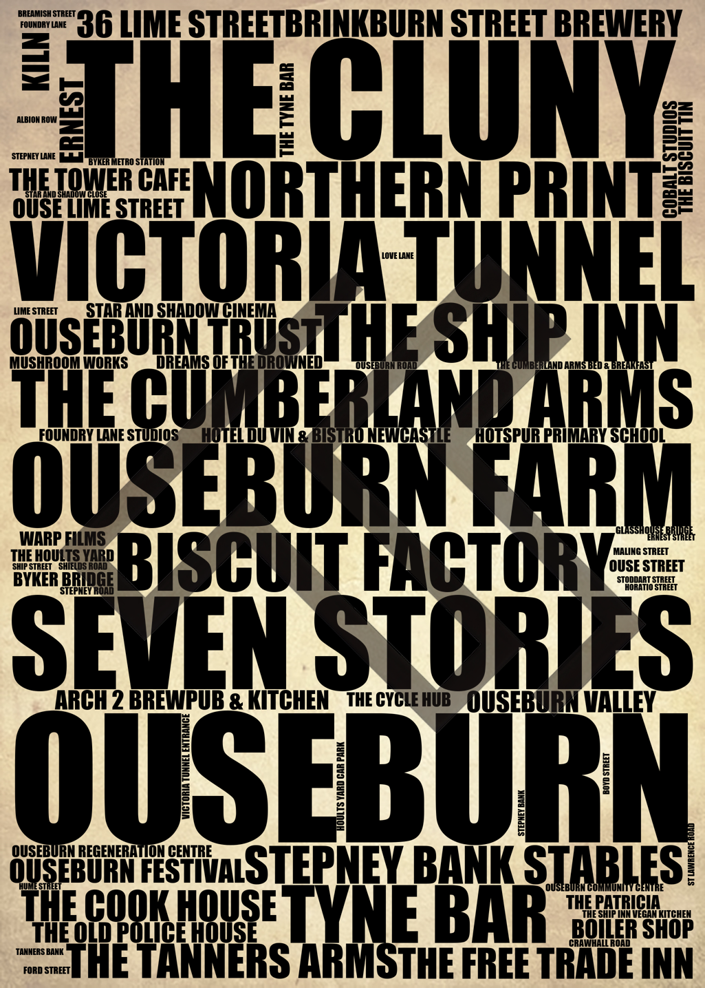 Ouseburn - Premium Typographic Word Cloud Prints, Posters & Gifts