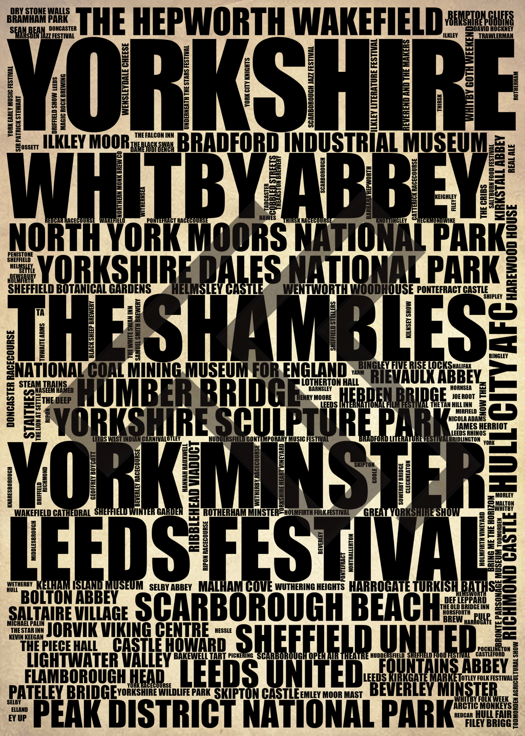 Yorkshire - Premium Typographic Word Cloud Prints, Posters & Gifts