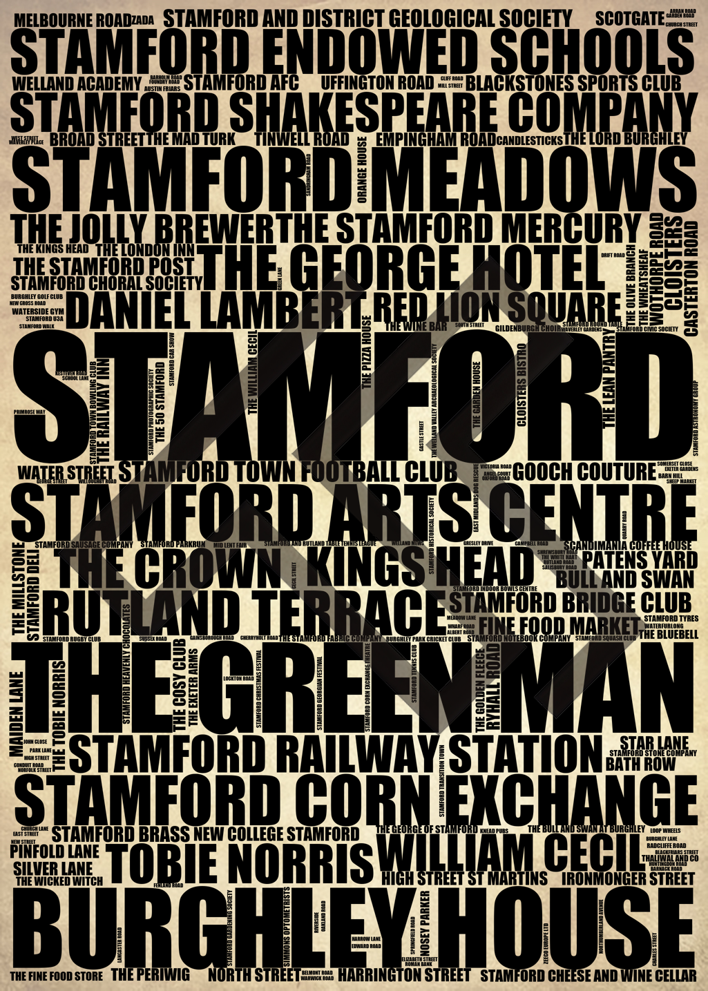 Stamford - Premium Typographic Word Cloud Prints, Posters & Gifts