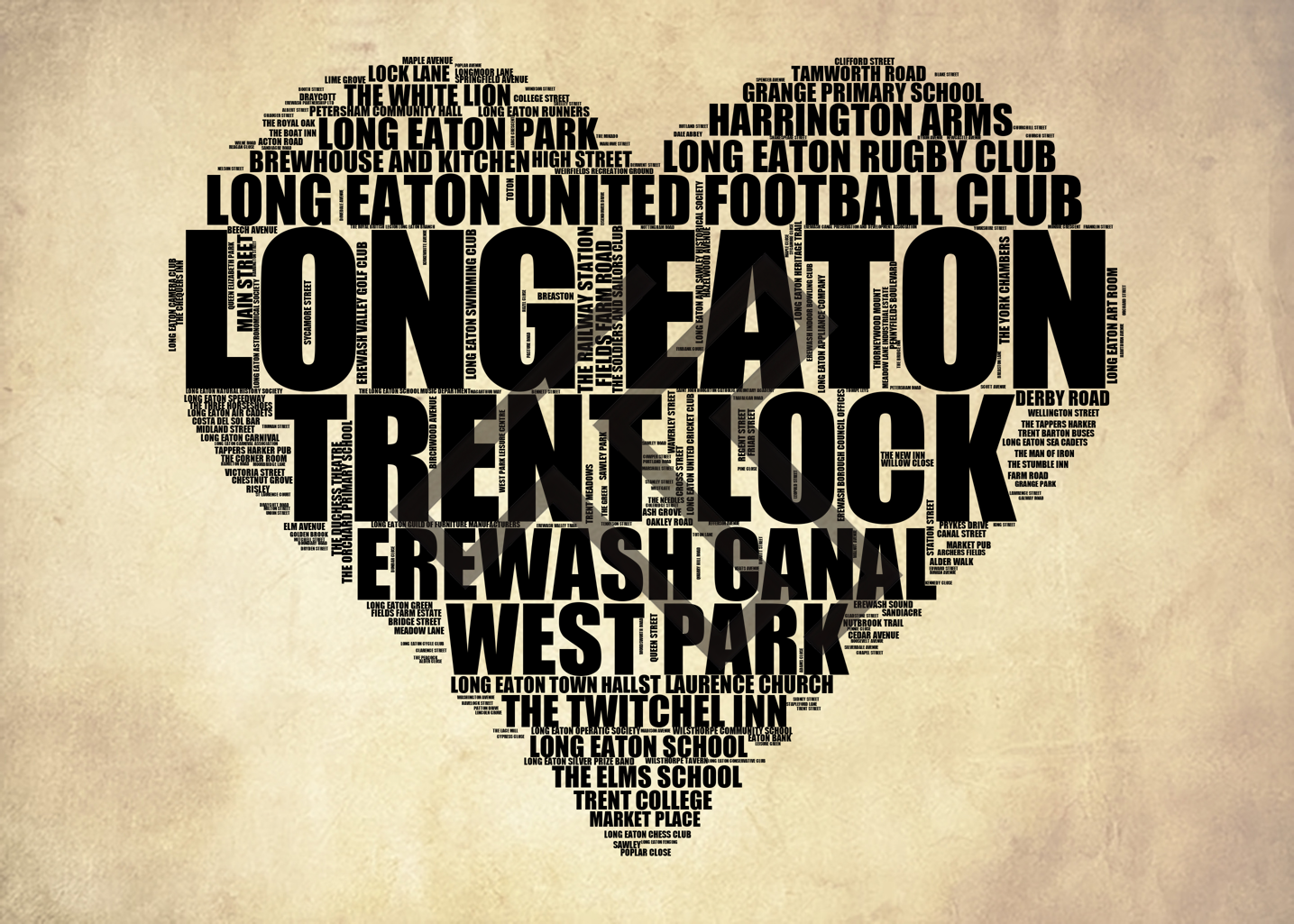 Long Eaton - Premium Typographic Word Cloud Prints, Posters & Gifts
