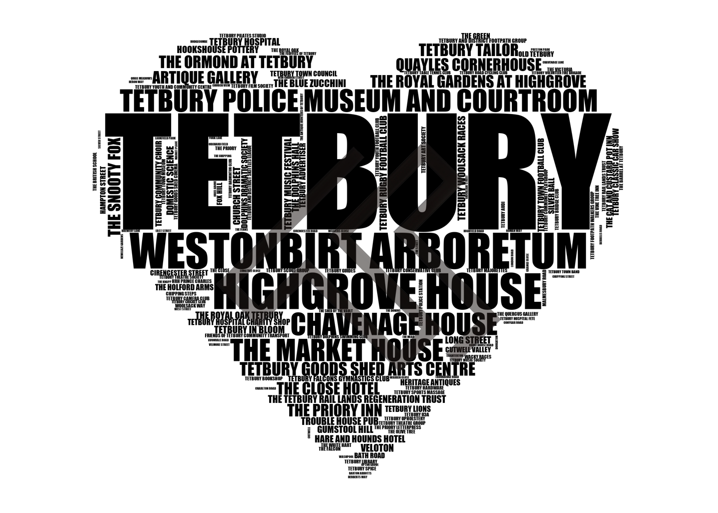 Tetbury - Premium Typographic Word Cloud Prints, Posters & Gifts