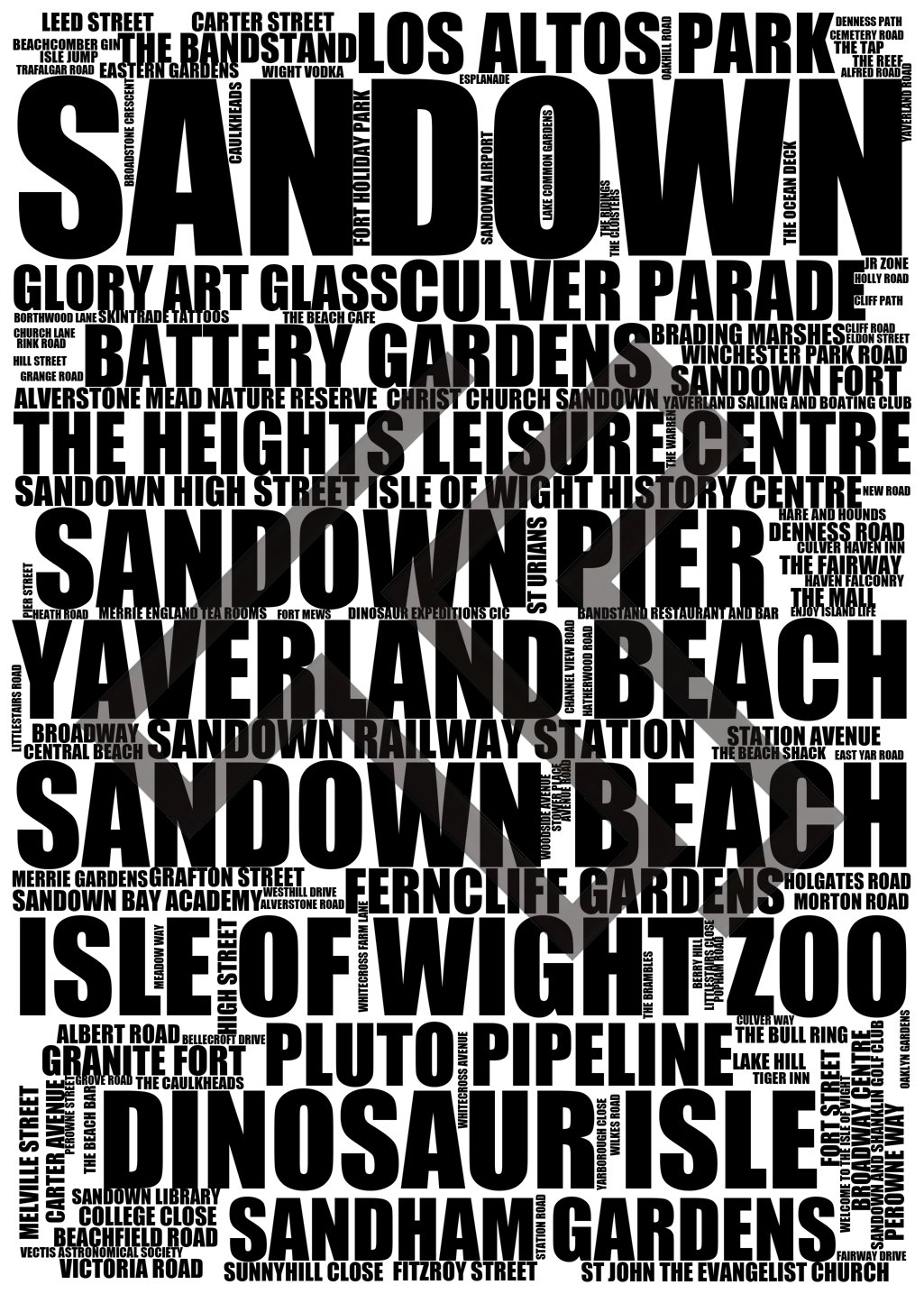 Sandown - Premium Typographic Word Cloud Prints, Posters & Gifts