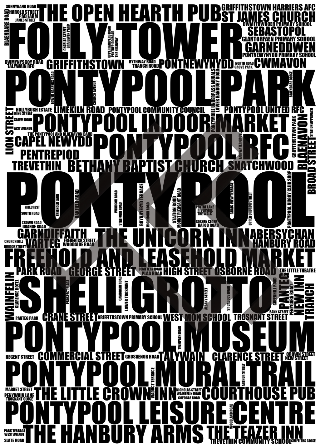 Pontypool - Premium Typographic Word Cloud Prints, Posters & Gifts
