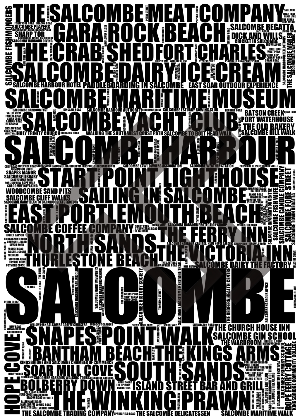 Salcombe - Premium Typographic Word Cloud Prints, Posters & Gifts