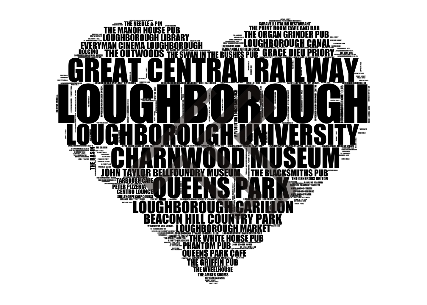 Loughborough - Premium Typographic Word Cloud Prints, Posters & Gifts