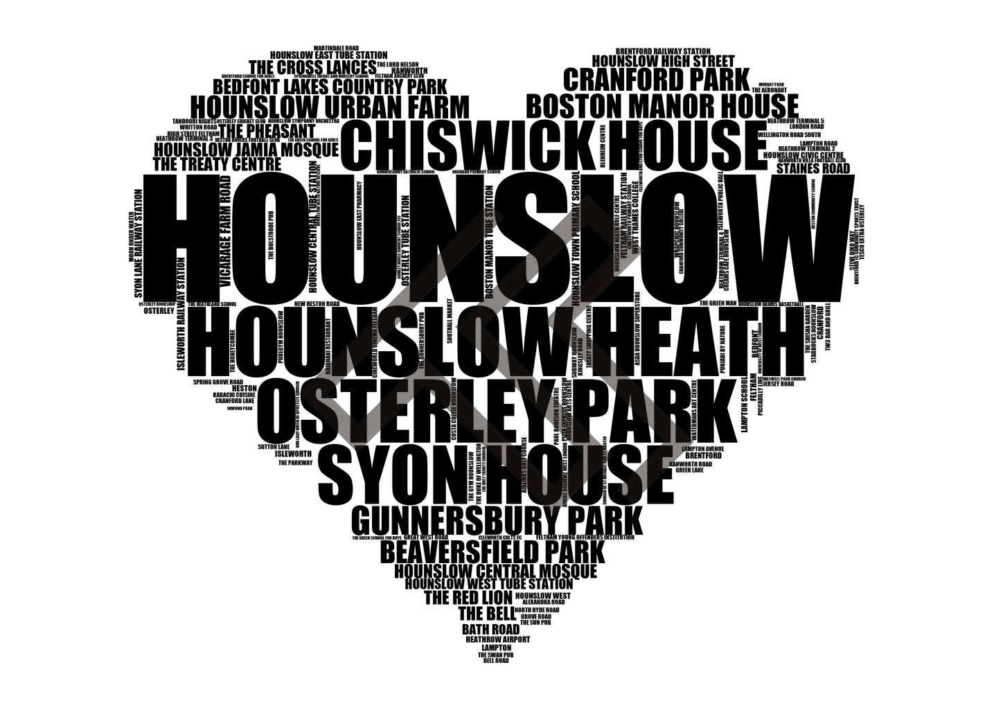 Hounslow - Premium Typographic Word Cloud Prints, Posters & Gifts