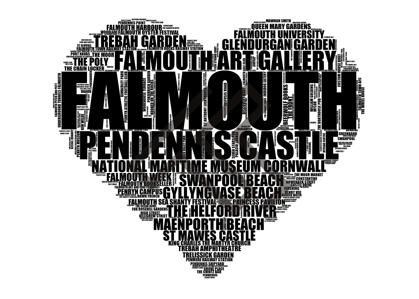 Falmouth - Premium Typographic Word Cloud Prints, Posters & Gifts