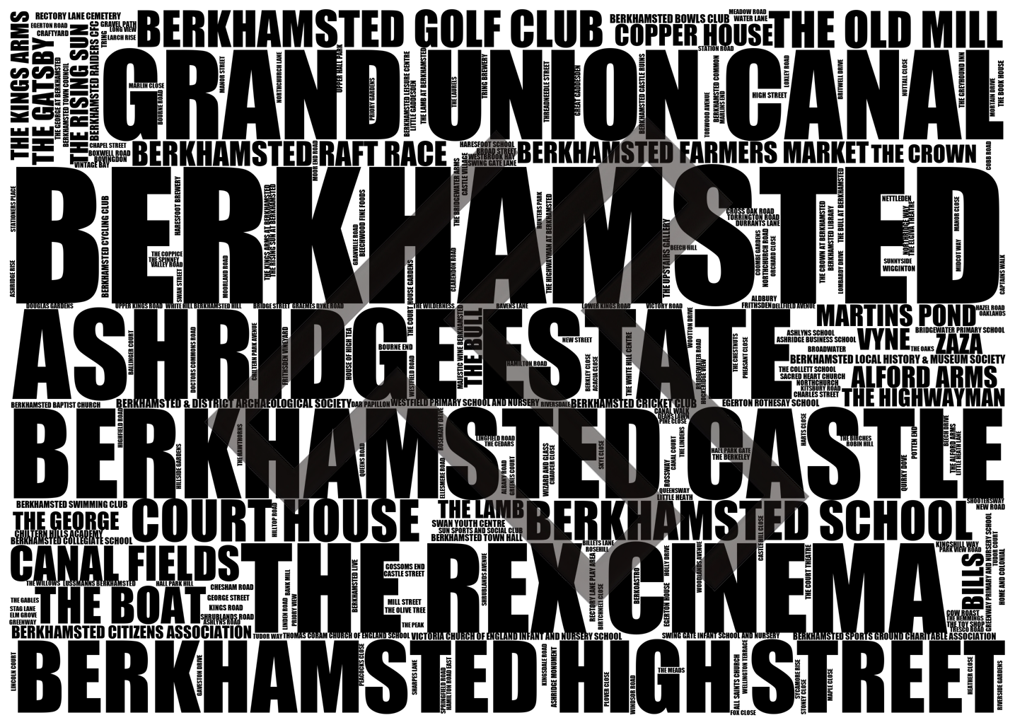Berkhamsted - Premium Typographic Word Cloud Prints, Posters & Gifts