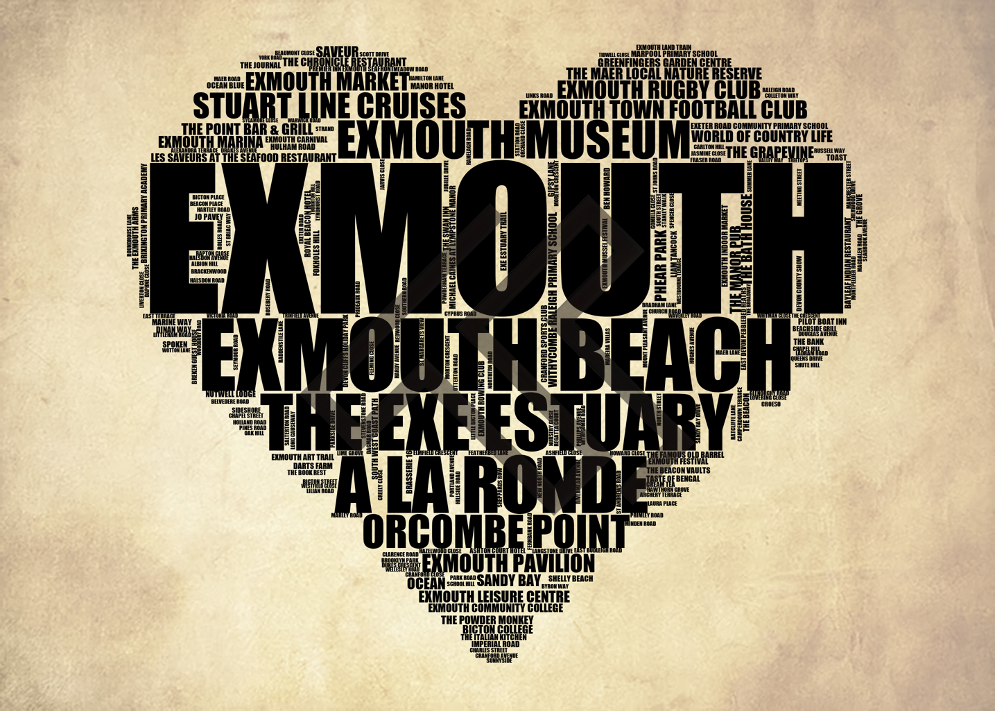 Exmouth - Premium Typographic Word Cloud Prints, Posters & Gifts