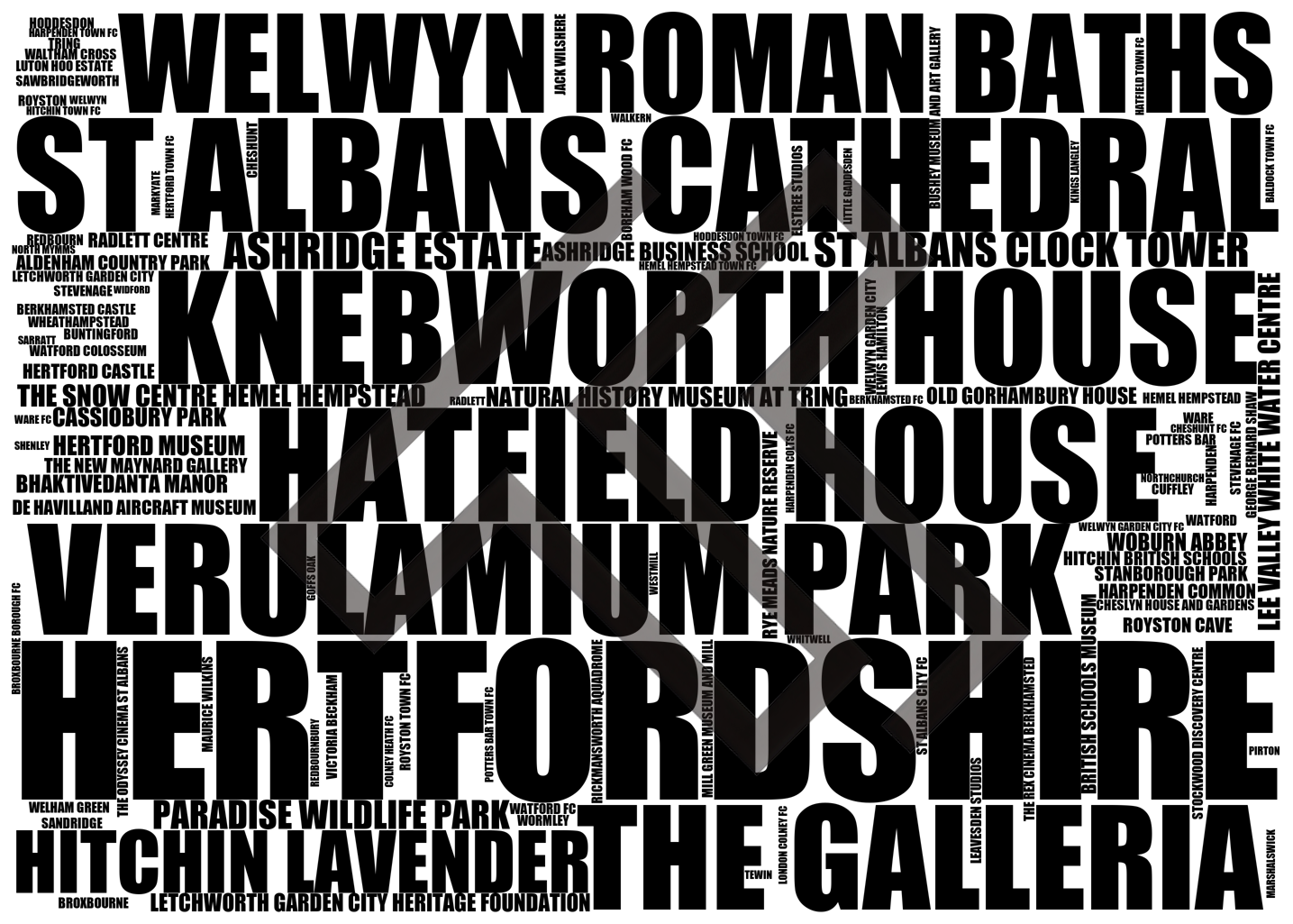 Hertfordshire - Premium Typographic Word Cloud Prints, Posters & Gifts
