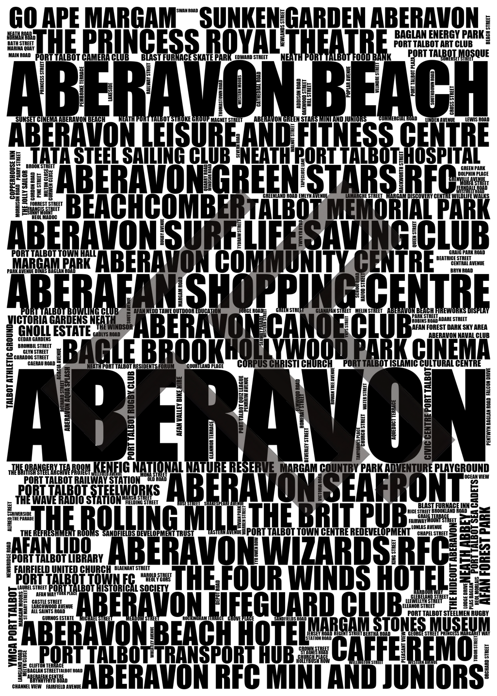 Aberavon - Premium Typographic Word Cloud Prints, Posters & Gifts