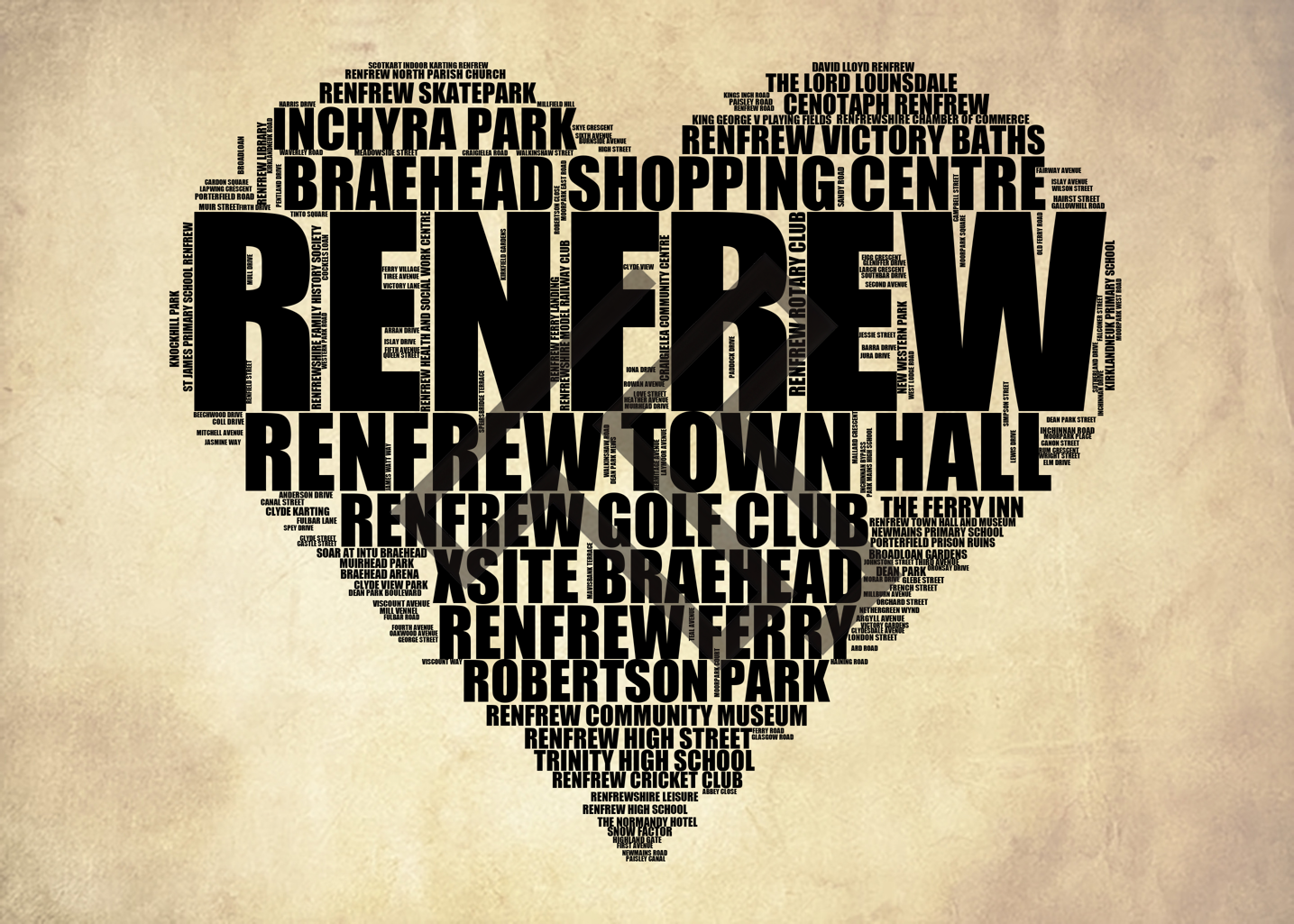 Renfrew - Premium Typographic Word Cloud Prints, Posters & Gifts