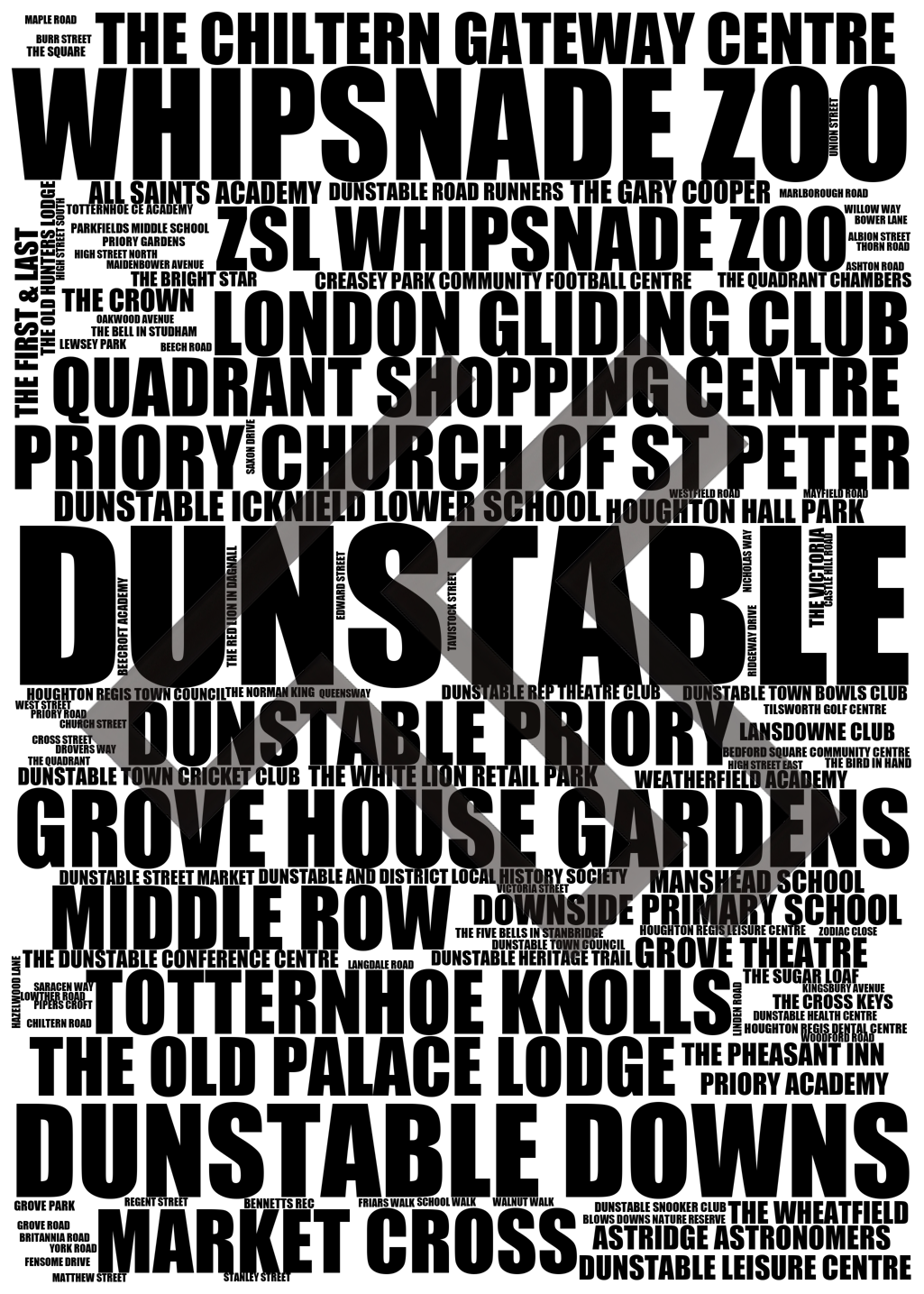 Dunstable - Premium Typographic Word Cloud Prints, Posters & Gifts
